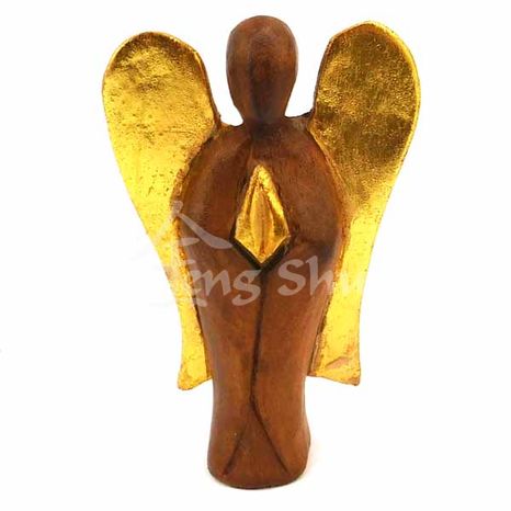 Anděl dřevo 40 cm, zlaté křídla