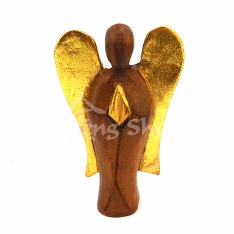 Anděl dřevo 25 cm, zlaté křídla