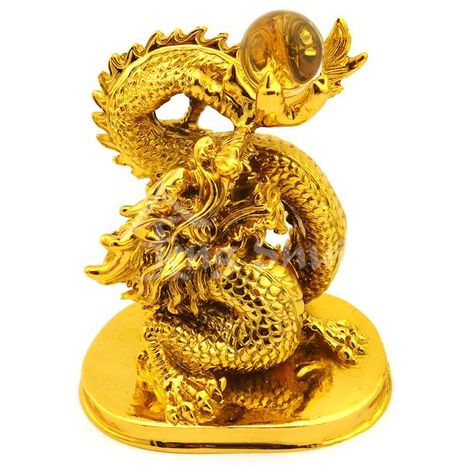 Čínsky drak s koulí, zlatý 16.5 cm