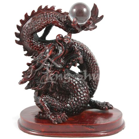 Čínsky drak s koulí, červený 16.5 cm
