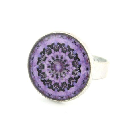 Prsteň Mandala fialová, kruh 2 cm